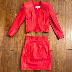 Firenze Vintage Red Leather Jacket and Skirt Set